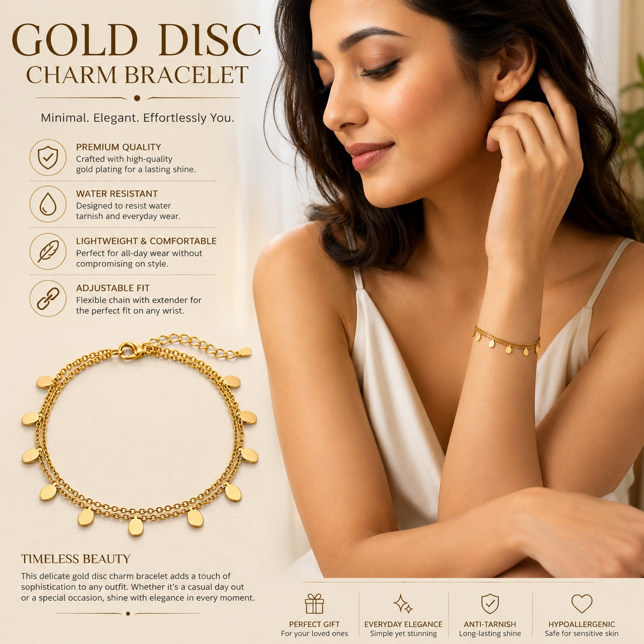 Gold Plated Charm Bracelet for Women