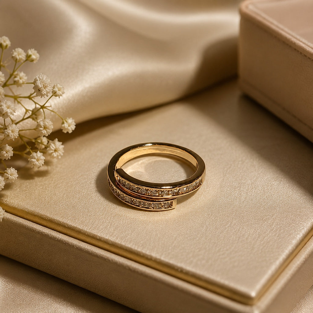 Elegant Gold-Plated Crystal Adjustable Ring for Women