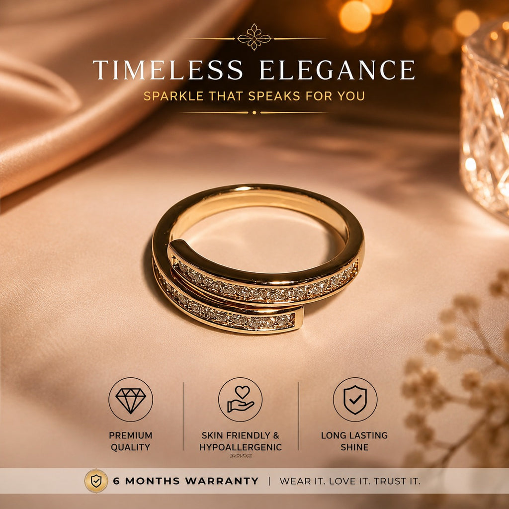 Elegant Gold-Plated Crystal Adjustable Ring for Women