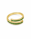Gold-Plated Open Ring with Green Cubic Zirconia Stones