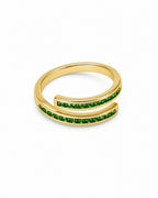 Gold-Plated Open Ring with Green Cubic Zirconia Stones