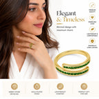 Gold-Plated Open Ring with Green Cubic Zirconia Stones
