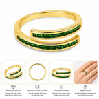 Gold-Plated Open Ring with Green Cubic Zirconia Stones