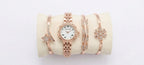 Ande Kleyn Women's Rose Gold Watch and Bracelet Set - 4-Piece Crystal Accent Quartz Dress Watch with Matching Star, Geometric &amp; Snowflake Charm Bracelets - Gift Boxed Jewelry Set for Women
