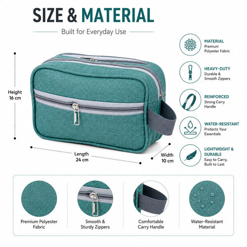 ANS BILLION Premium Travel Toiletry Bag for Men & Women | Multi-Compartment Shaving Kit Organizer | Water-Resistant Travel Cosmetic & Bathroom Organizer | Portable Wash Bag (Teal)