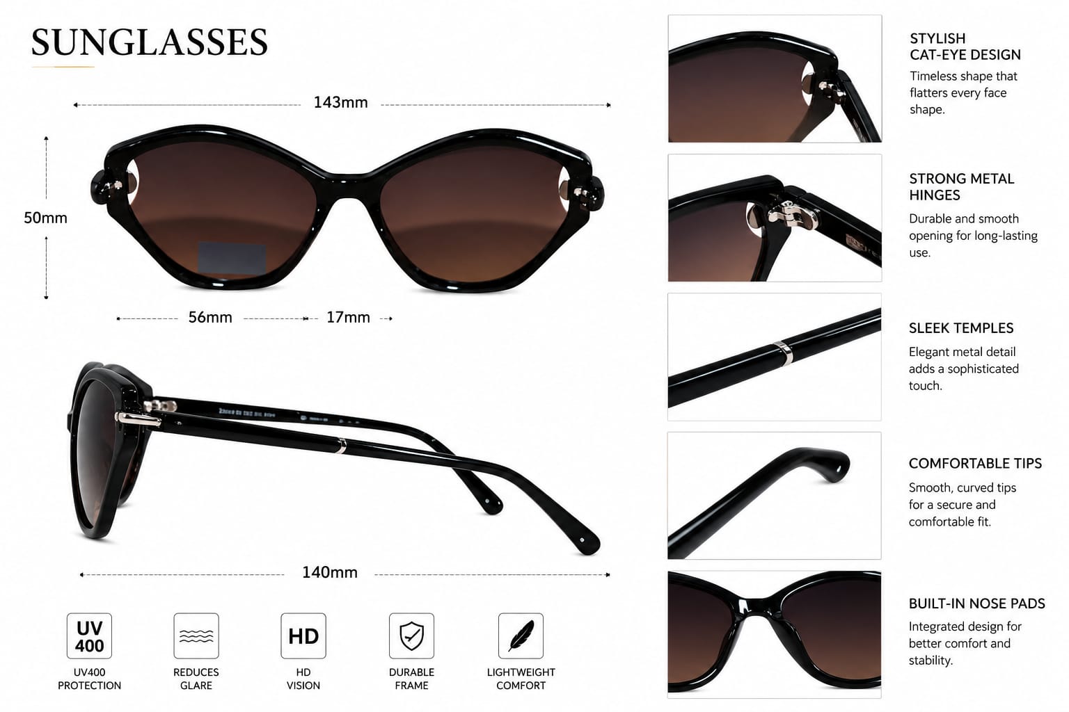 Upgrade your style with the ANS BILLION Women's Cat Eye Sunglasses.