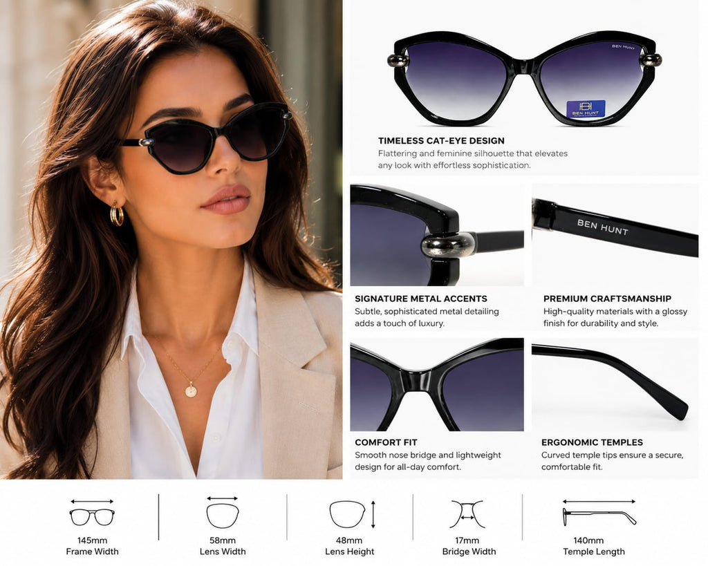 Elevate your everyday style with the BEN HUNT Women's Cat Eye Sunglasses.