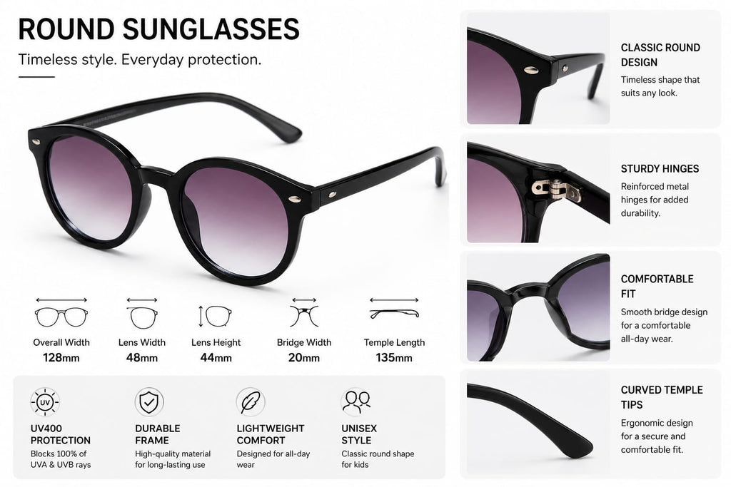Give your child a stylish and comfortable look with the ANS BILLION Kids Round Sunglasses.