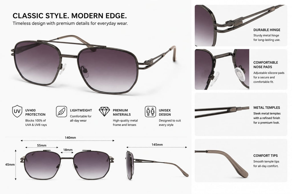 Upgrade your style with BENHUNT Square Polarized Sunglasses.