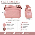 Women's Crossbody Sling Bag | Premium Textured PU Leather Shoulder Bag | Adjustable Strap | Lightweight Multi-Pocket Travel & Daily Use Handbag | Pink Bullet Points