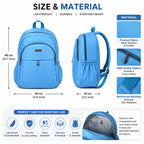 Silver Lightweight Backpack for Women & Girls | Water Resistant Casual Daypack | Spacious Multi-Compartment Travel, College & Office Bag | Sky Blue