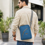 Blue Crossbody Sling Bag for Men & Women | Lightweight Water-Resistant Polyester | Adjustable Shoulder Strap | Multi-Pocket Everyday Travel Messenger Bag