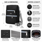 Silver Unisex Crossbody Sling Bag | Lightweight Water-Resistant Messenger Bag | Multiple Zip Compartments | Adjustable Shoulder Strap | Black