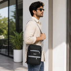 Silver Unisex Crossbody Sling Bag | Lightweight Water-Resistant Messenger Bag | Multiple Zip Compartments | Adjustable Shoulder Strap | Black