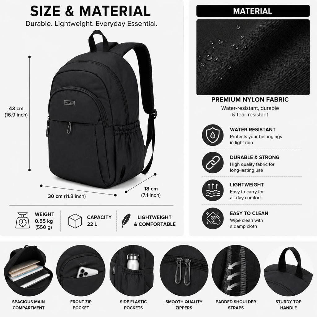 ANS Billion Black Laptop Backpack | Water-Resistant Casual Backpack for Men & Women | College, Office, School & Travel Bag | Lightweight with Multiple Compartments