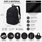 ANS Billion Black Laptop Backpack | Water-Resistant Casual Backpack for Men & Women | College, Office, School & Travel Bag | Lightweight with Multiple Compartments