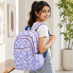 Floral Printed School Backpack for Girls & Women | Lightweight Water Resistant Polyester | Multi-Compartment Travel, College & Casual Backpack | Purple