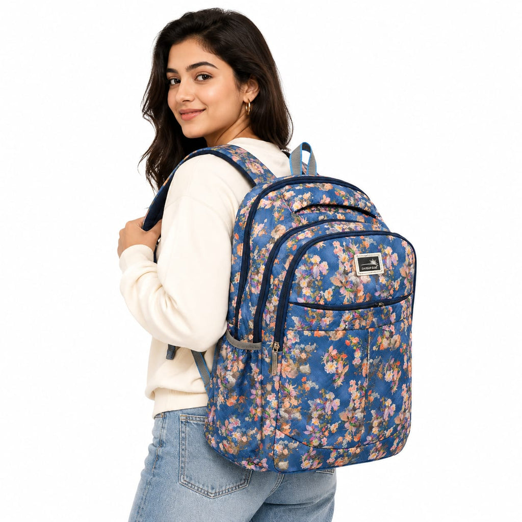 Floral Printed School Backpack for Girls & Women | Lightweight Water Resistant Laptop/College Bag | Multi Pocket Casual Travel Backpack | Blue Brand