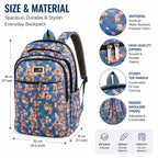 Floral Printed School Backpack for Girls & Women | Lightweight Water Resistant Laptop/College Bag | Multi Pocket Casual Travel Backpack | Blue Brand