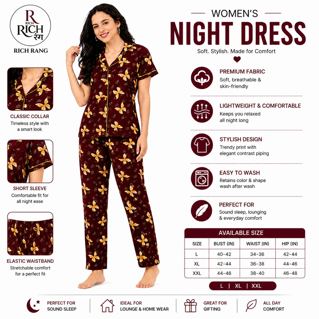 Women's Cotton Front Open Night Suit | Half Sleeve Printed Pajama Set | Soft & Breathable Button-Down Sleepwear | Comfortable Lounge Wear for Women