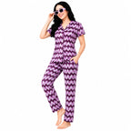 Women's Cotton Printed Night Suit Set | Half Sleeve Button-Down Shirt & Full-Length Pajama | Soft & Comfortable Loungewear Sleepwear