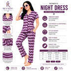 Women's Cotton Printed Night Suit Set | Half Sleeve Button-Down Shirt & Full-Length Pajama | Soft & Comfortable Loungewear Sleepwear