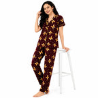 Women's Cotton Front Open Night Suit | Half Sleeve Printed Pajama Set | Soft & Breathable Button-Down Sleepwear | Comfortable Lounge Wear for Women