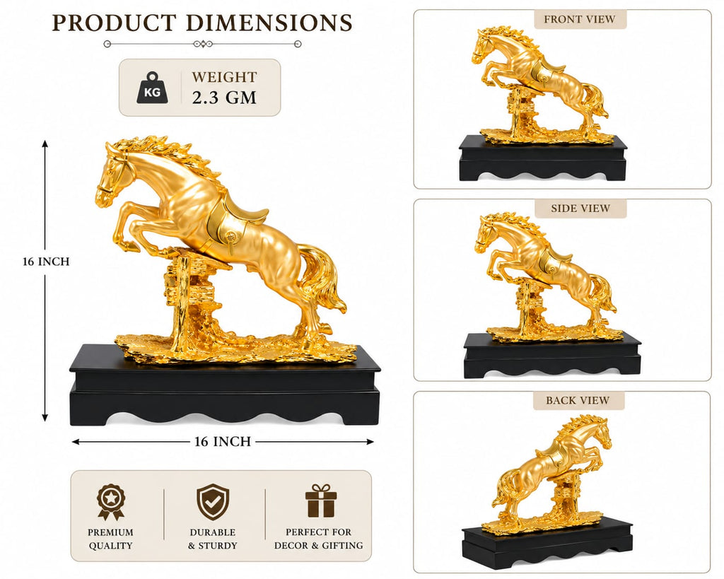 Beautifully crafted Golden Jumping Horse Showpiece - ANS Billons