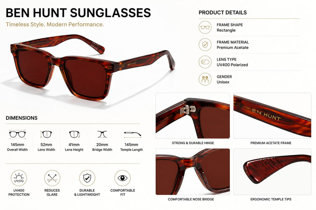 Ben Hunt UV Protection & Gradient Square Sunglasses for Men & Women - ANS Billons