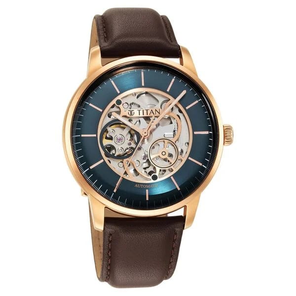 blue dial brown leather strap watch for men - ANS Billons