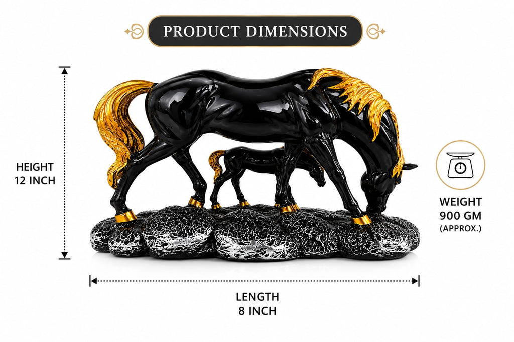 CHIBRO premium resin horse showpiece features a glossy black and gold finish. - ANS Billons