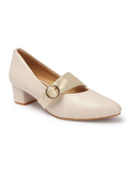 cream solid closed back block pumps - ANS Billons