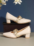 cream solid closed back block pumps - ANS Billons