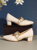 cream solid closed back block pumps - ANS Billons