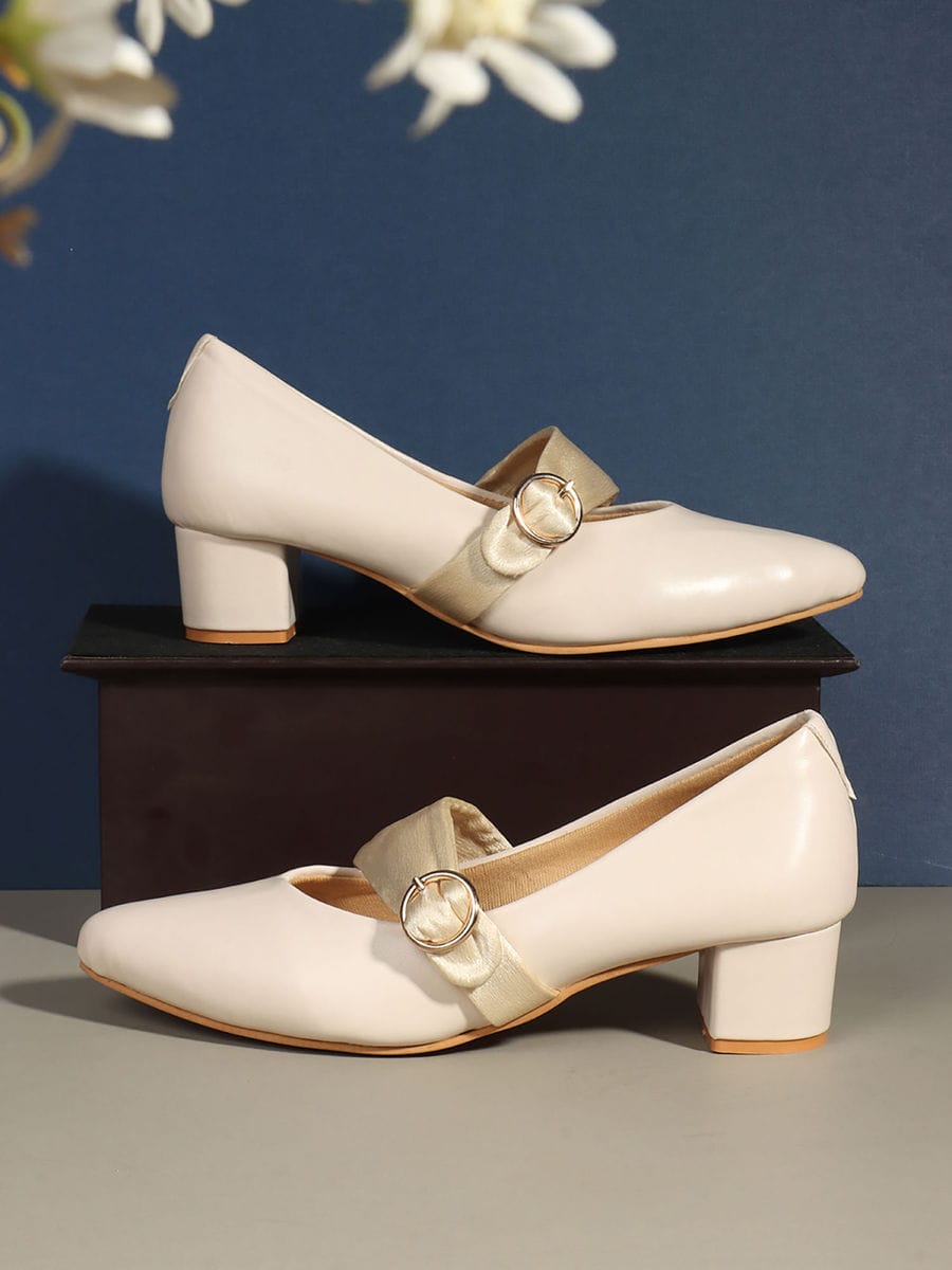 cream solid closed back block pumps - ANS Billons