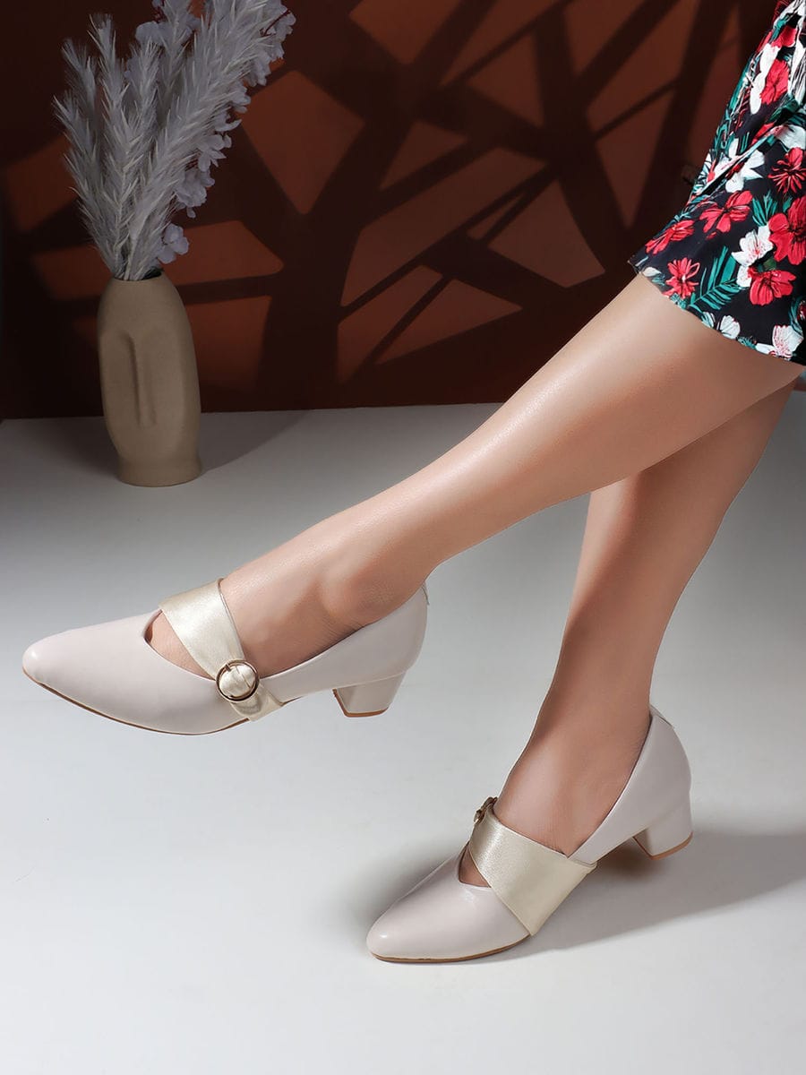 cream solid closed back block pumps - ANS Billons