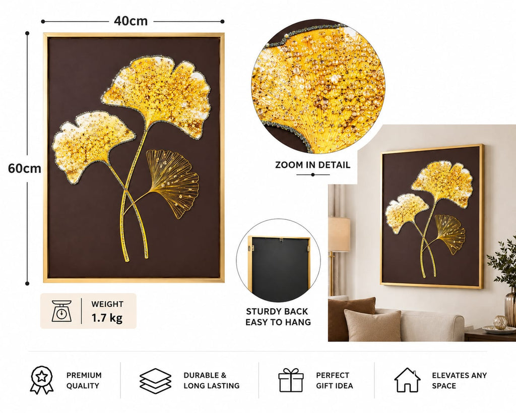 Golden Gingko Leaves Framed Canvas Painting For Home D̩cor - ANS Billons