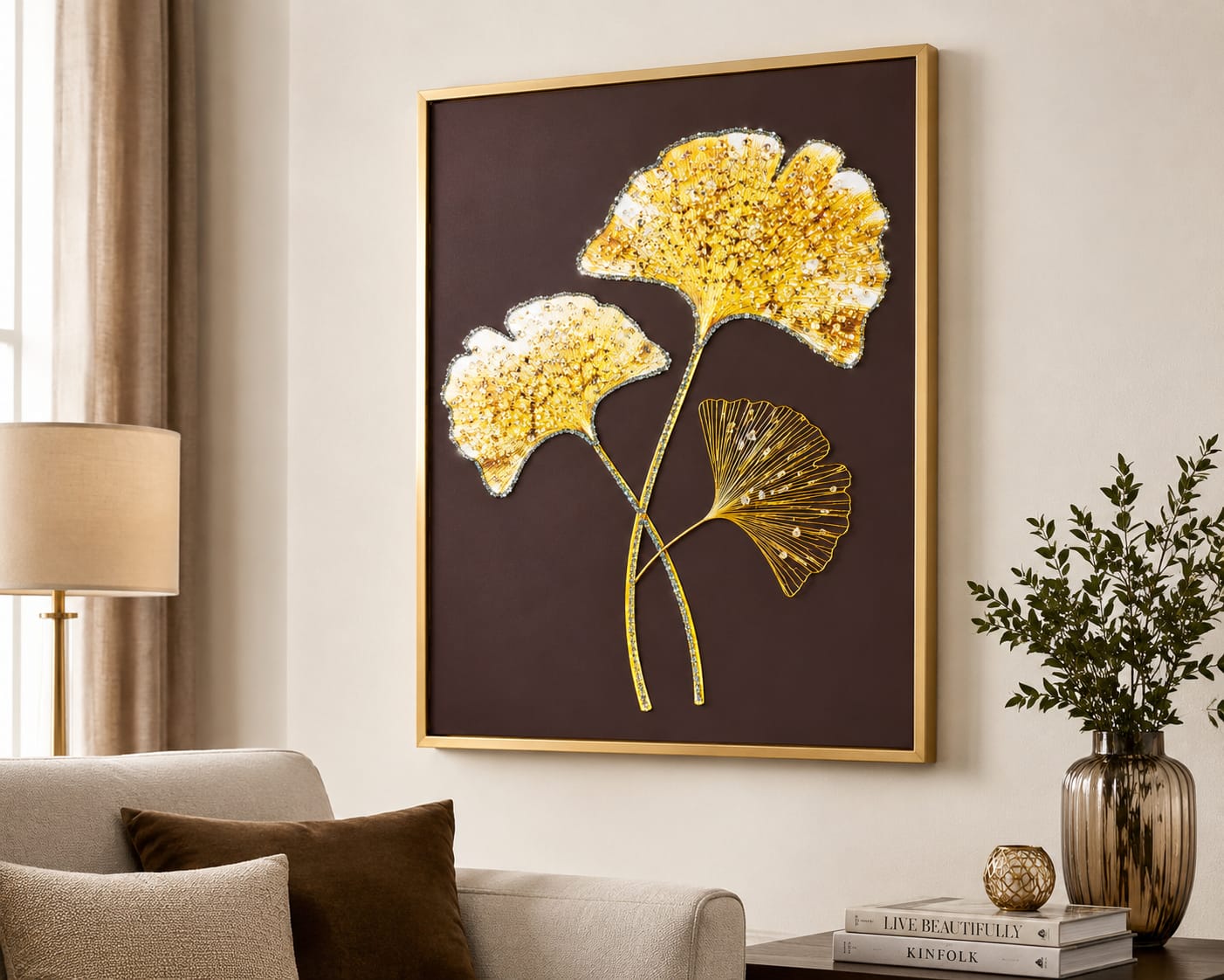 Golden Gingko Leaves Framed Canvas Painting For Home D̩cor - ANS Billons