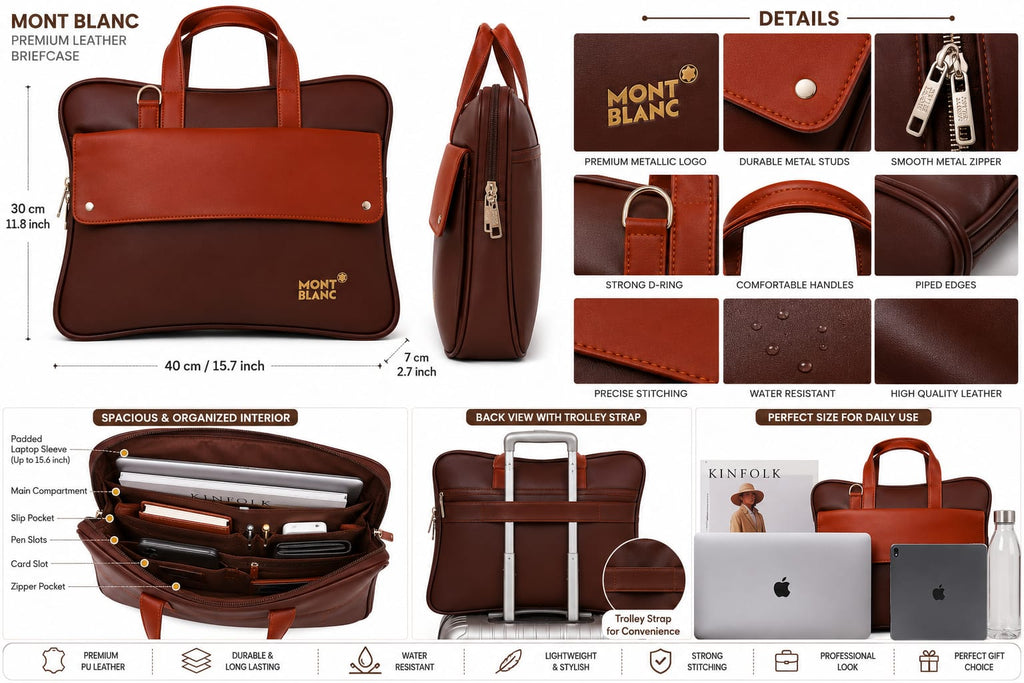 Premium Leather Laptop Briefcase for Men | Office Messenger Bag | Business Handbag - ANS Billons