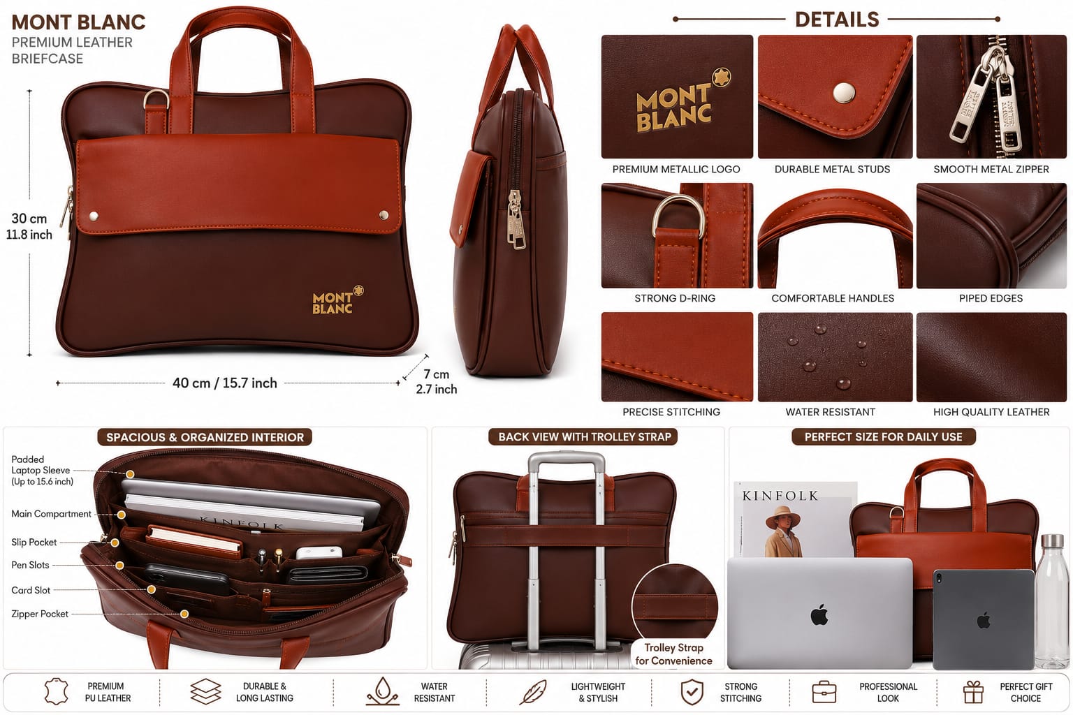 Premium Leather Laptop Briefcase for Men | Office Messenger Bag | Business Handbag - ANS Billons