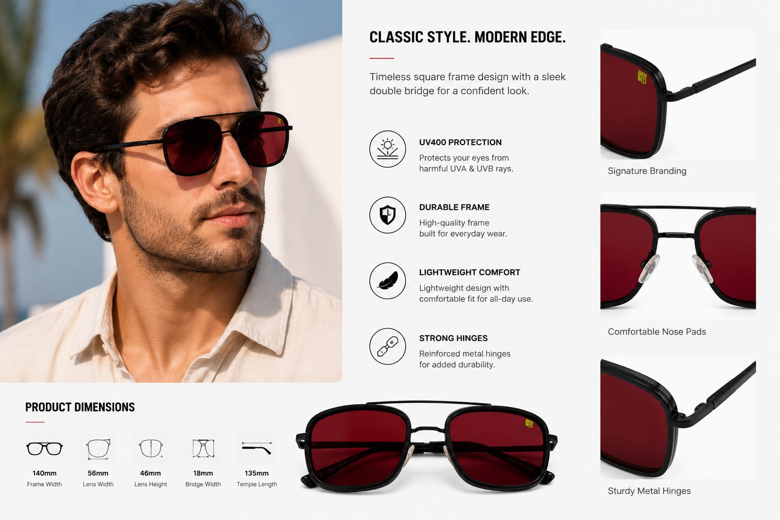 Premium Square Sunglasses for Men &amp; Women - ANS Billons