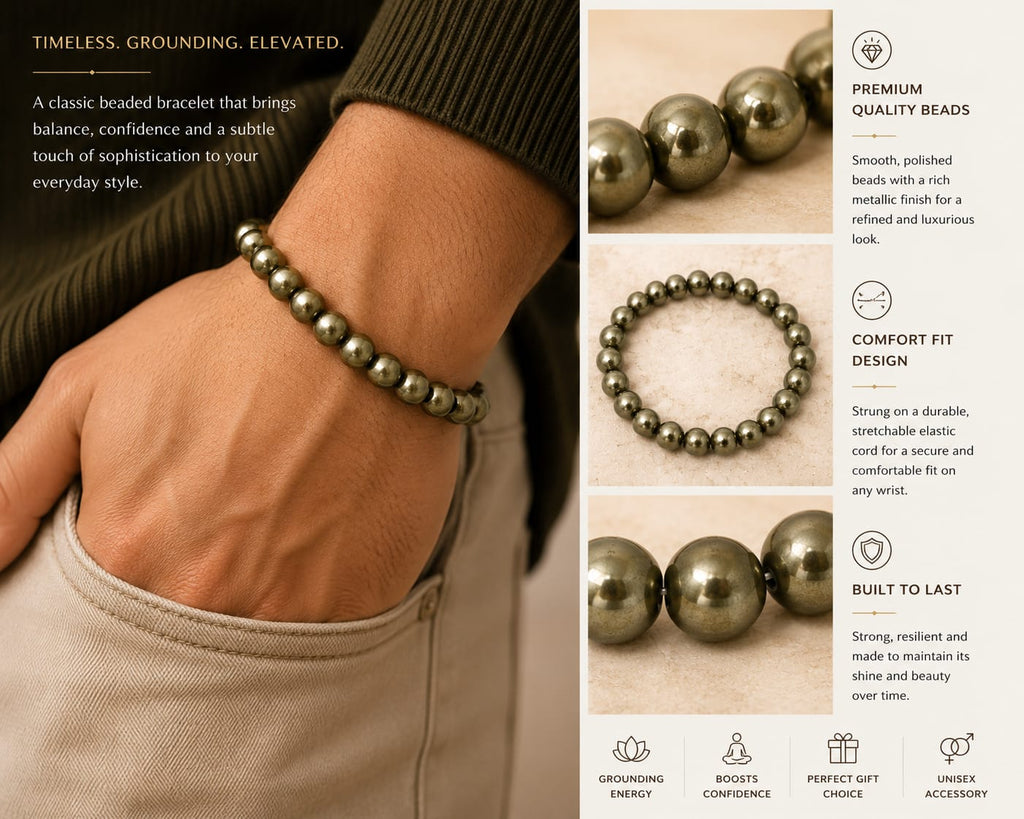 Pyrite Stone Healing Bracelet - 8MM - AEORA ROCKS INDIA ... - ANS Billons