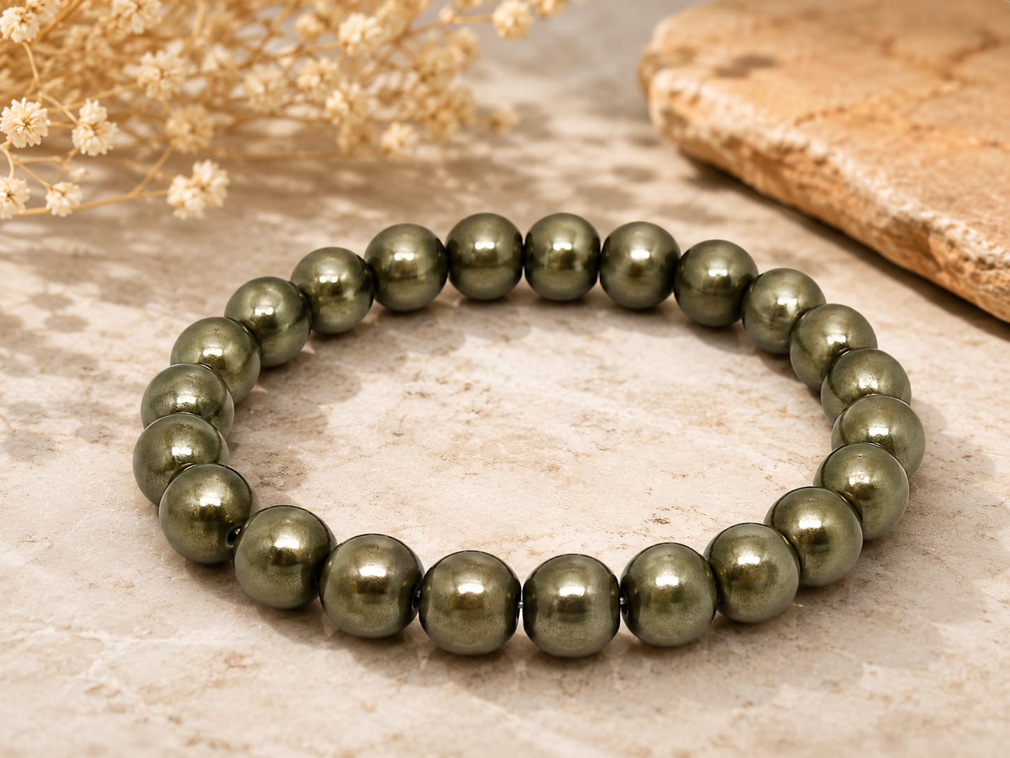 Pyrite Stone Healing Bracelet - 8MM - AEORA ROCKS INDIA ... - ANS Billons
