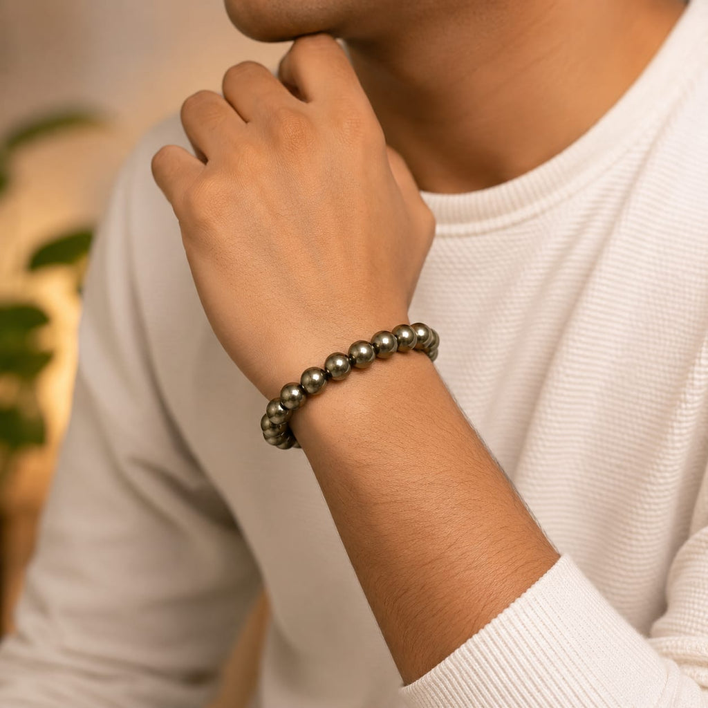 Pyrite Stone Healing Bracelet - 8MM - AEORA ROCKS INDIA ... - ANS Billons
