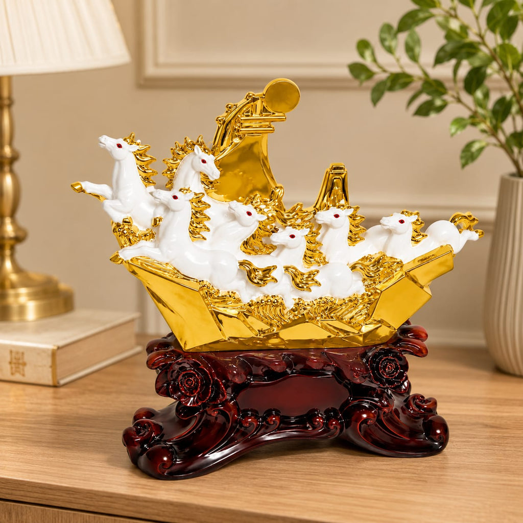 Seven Horses Jumping Gold Plated Resin Statue for Interior ... - ANS Billons