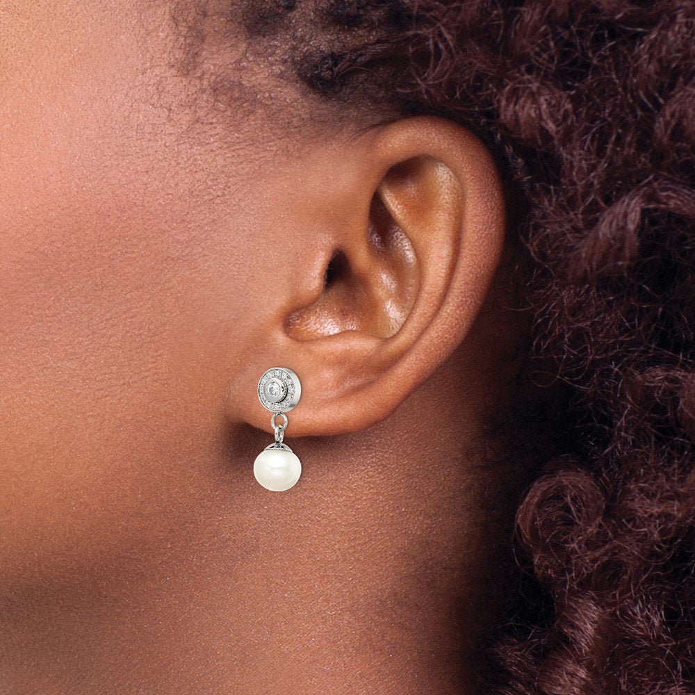 Stainless Steel Cubic Zirconia and Freshwater Cultured Pearl Dangle Earrings Fine Jewelry For Women Gifts For Her - VNS Laxury
