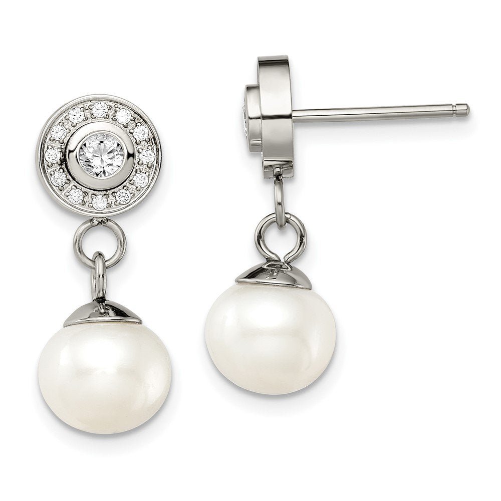 Stainless Steel Cubic Zirconia and Freshwater Cultured Pearl Dangle Earrings Fine Jewelry For Women Gifts For Her - VNS Laxury