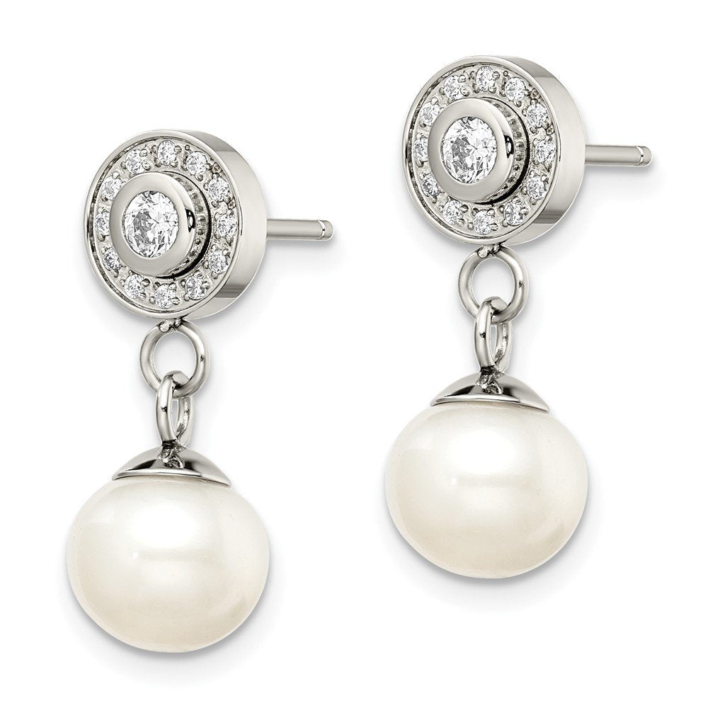 Stainless Steel Cubic Zirconia and Freshwater Cultured Pearl Dangle Earrings Fine Jewelry For Women Gifts For Her - VNS Laxury