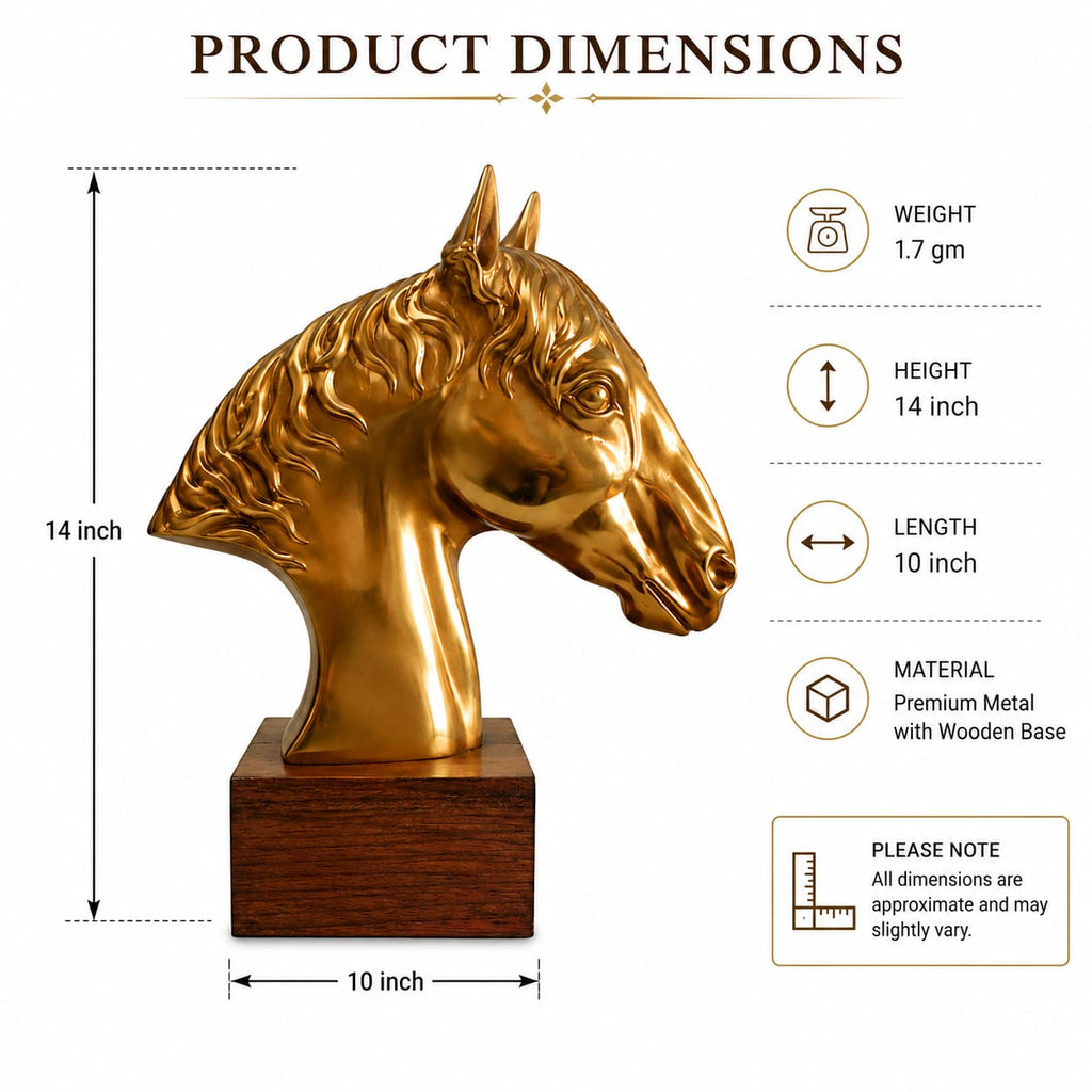 Triivvayu Majestic Horse Brass Bust Luxury Home Office Equestrian Decor - ANS Billons