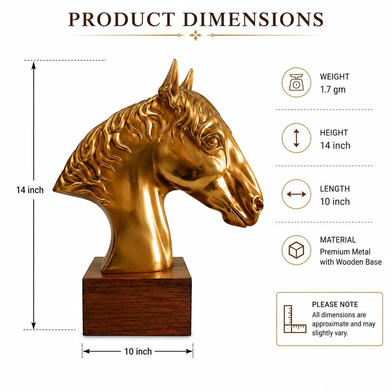 Triivvayu Majestic Horse Brass Bust Luxury Home Office Equestrian Decor - ANS Billons